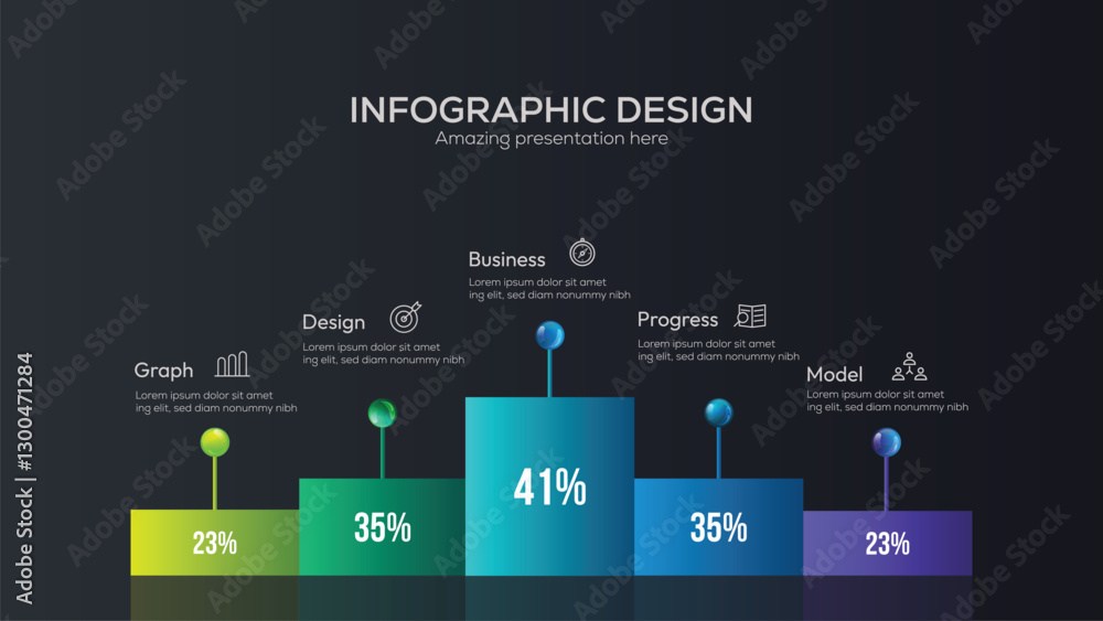 Poster statistics business 3d graph bar chart. vector infographic with steps and options. creative concept 