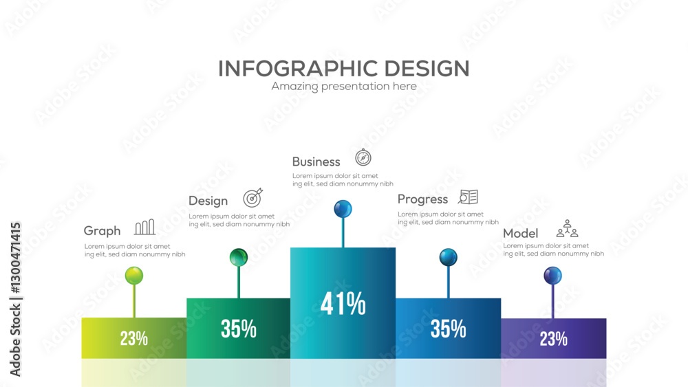 Poster statistics business 3d graph bar chart. vector infographic with steps and options. creative concept 