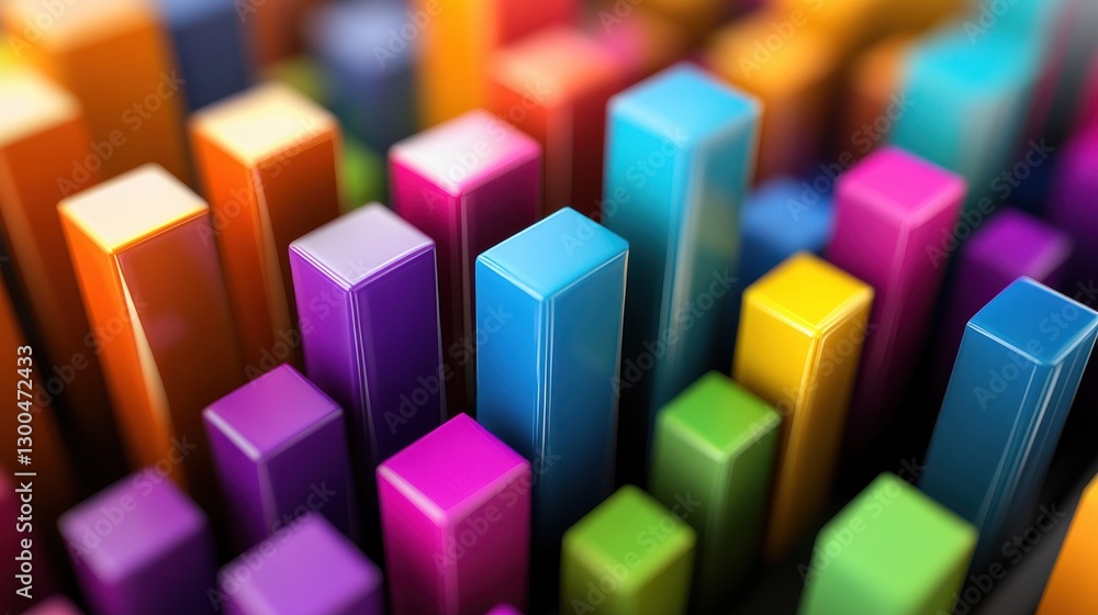 Poster dynamic bar charts emerge from geometric cube data visualization abstract environment colorful graph