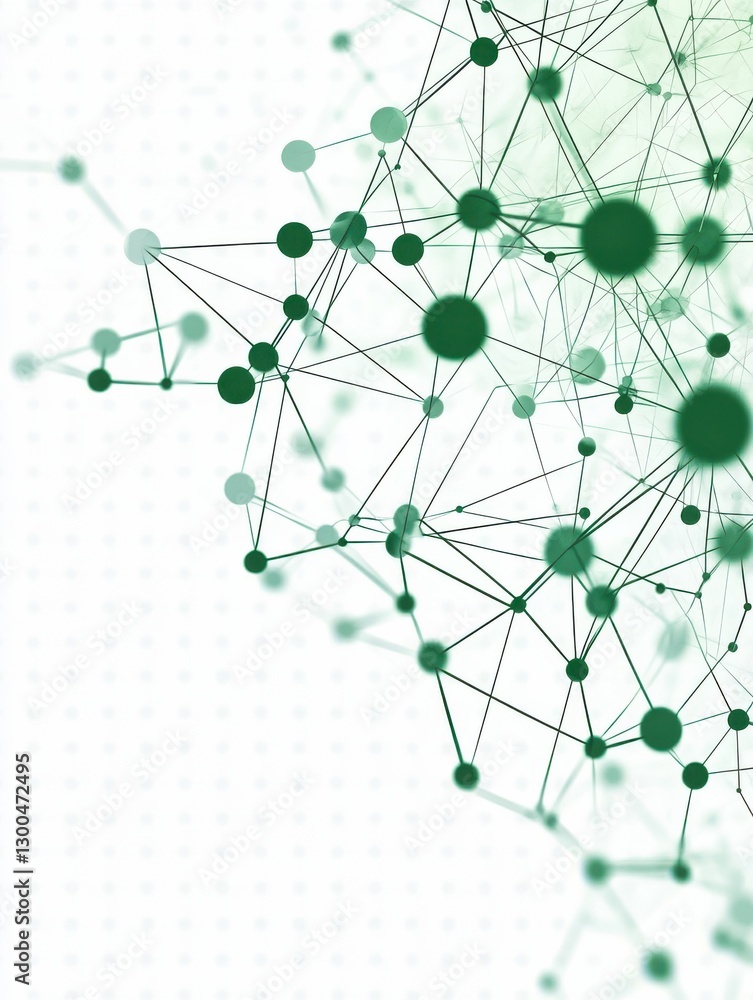 Poster abstract green network illustration representing interconnected nodes and data points on transparent