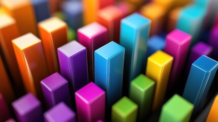 Fototapeta premium Dynamic bar charts emerge from geometric cube data visualization abstract environment colorful graph concept