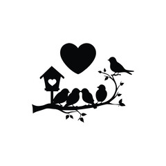 two birds on a branch with love icon.Valentines Day icon set vector illustration.
