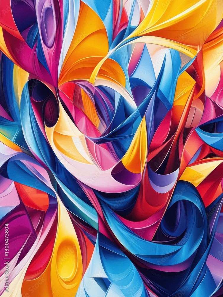 Poster a dynamic and colorful abstract background with flowing shapes and bright hues, evoking a sense of c