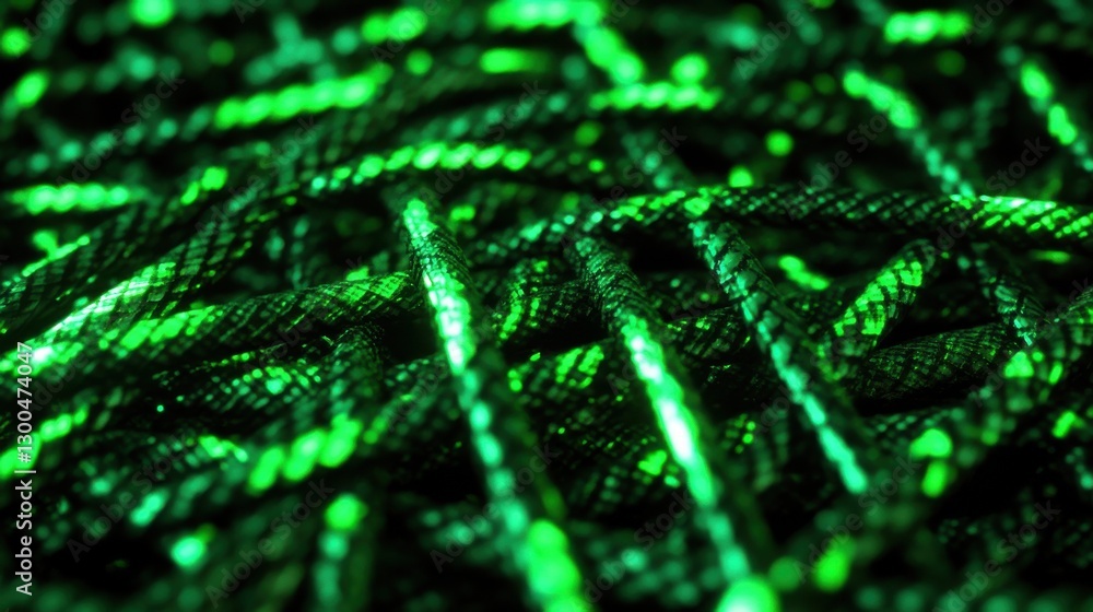 Poster dynamic green neon lines on dark abstract background