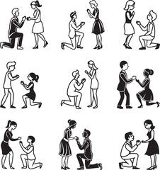 person proposing love group illustration silhouette black and color bundle