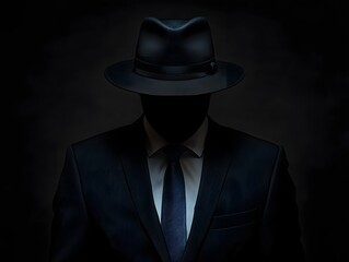 Mysterious Businessman Concealing Himself in Shadow and Hat
