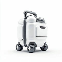 Futuristic Rolling Suitcase Resembling a Compact Lunar Rover Isolated on White