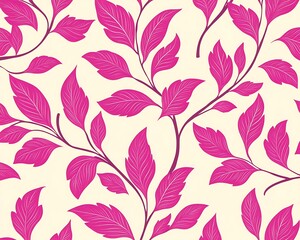 Pink leaves pattern on a cream color background