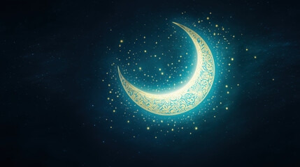 glowing crescent moon with intricate patterns and stars