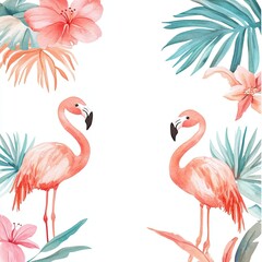 Fototapeta premium Watercolor Tropical Wedding Frame Exotic Floral Border for Invitations