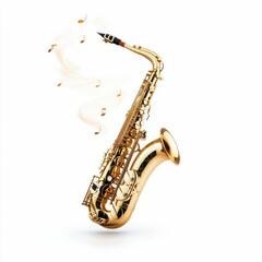 Naklejka premium Glossy Saxophone with Swirling Musical Notes in the Air Isolated on White