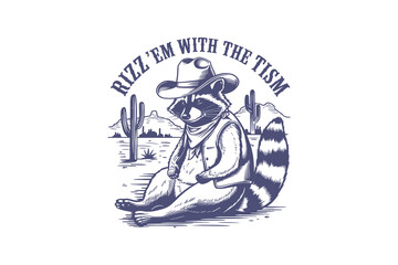 Rizz 'em with the tism, Retro Vintage Funny Sarcastic Raccoon SVG T shirt design	