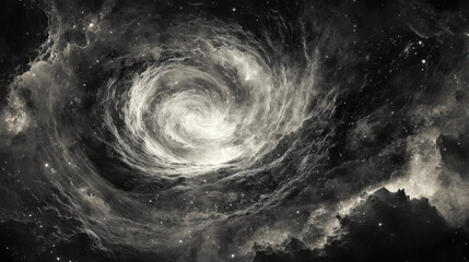 A mysterious galactic vortex, a spiraling formation of cosmic dust and light, appearing like a celestial whirlpool in the vastness of space