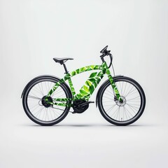 Fototapeta premium Futuristic Eco-Friendly Electric Bicycle with Leaf Motifs Isolated on White