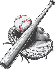 Baseball Equipment Vector Illustration – Bat, Ball, and Glove Sports Clipart
