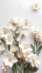 white paper flowers on the wall, background, toned, watercolor. with white shades