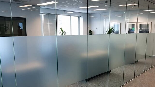 Modern Office Interior with Frosted Glass Partition