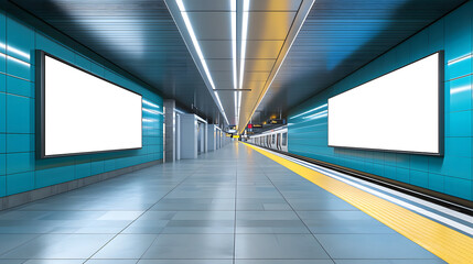Modern Subway Station with Blank Advertisement Boards for Design Mockup