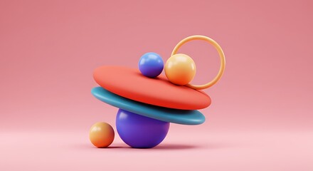 Abstract balance shapes stack against pink background