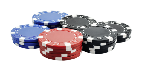 Different colored poker chips stacked and arranged for a game night gathering with friends, cut out