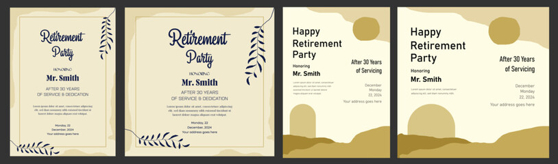Retirement party flyer layout social media post design vintage royal traditional chill old ancient invitation card celebration festive senior Happy Retirement boho Flyer