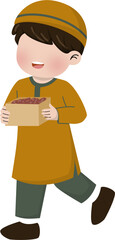 Naklejka premium Muslim boy sharing dates fruit for Eid Al fitr