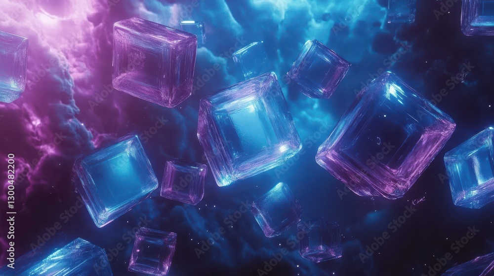 Aufkleber abstract digital background featuring floating blue and purple cubes in a dark space, creating a fut