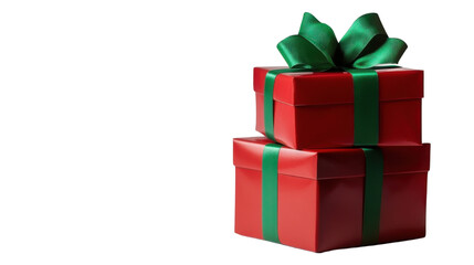 Obraz premium red gift box with green ribbon isolated on white background