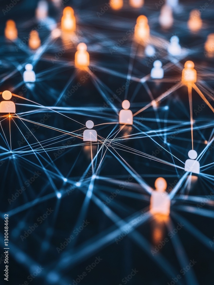 Poster a digital network connecting multiple user icons, symbolizing communication and interaction in a hig