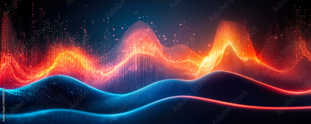 Poster abstract data visualization with vibrant wavy patterns illustrating modern data science and visual d