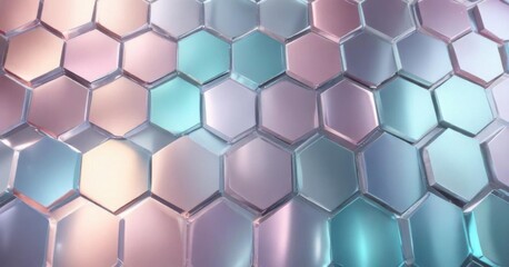 Fototapeta premium Icy metallic hexagon background with soft, pastel light shining through, abstract, icy, glowing