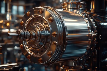 Fototapeta premium Metal industrial mechanism close-up, blurred backdrop