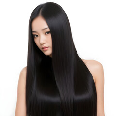 Naklejka premium sleek black hair portrait. elegant woman with long straight hair. high-resolution beauty photography.