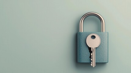 Simplified lock and key illustration, monochrome style, strong visual emphasis on safety, minimalist design, isolated object, focus on access control, Copy space, Isolate on clean background