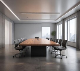 Modern conference table in empty room with subtle lighting,  neutral color palette,  soft light, contemporary