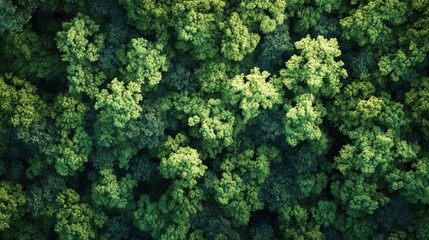 Naklejka premium A breathtaking view of a forest canopy from above, with the treetops forming a lush, green mosaic. The expansive view highlights the density and beauty of the forest from a unique perspective