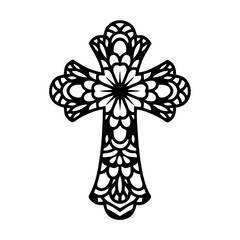 Simple cross icon, Christian cross symbol, outline shape