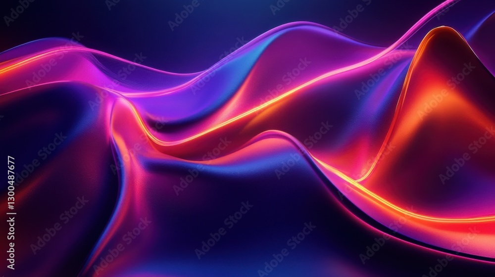 Poster 3d render, abstract geometric background with shapes and neon lines glowing in ultraviolet light, ge