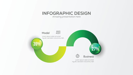 Business 2 option infographic presentation vector 3D colorful balls illustration. Company statistics information graphic visualization template Corporate marketing analytics data report design layout