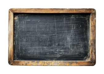 Blank chalkboard with wooden frame ideal for educational purposes and announcements in classrooms or at home, cut out