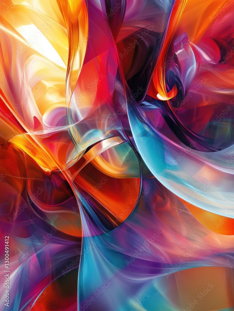 Poster a dynamic and colorful abstract background with flowing shapes and bright hues, evoking a sense of c