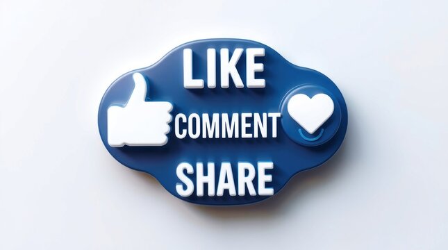 Like Comment Share Blue Badge with White Icons on White Background
