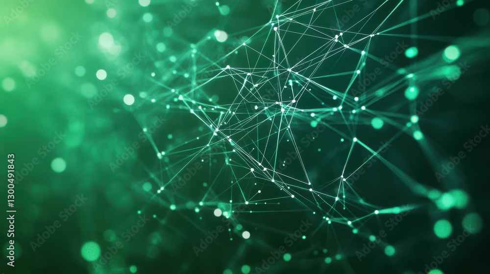 Poster abstract network of glowing lines and nodes over a green background, representing global connectivit
