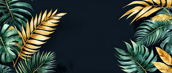 Tropical Leaves Background with Golden Accents for Natural Design Projects