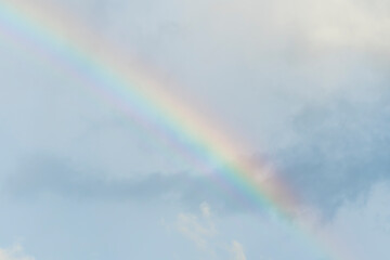 Dramatic blue clouds and rainbow in sunset sky. Amazing sky landscape. The sky that gives happiness and peace