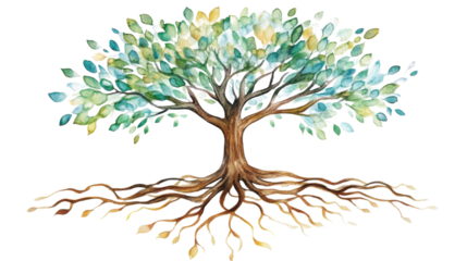 abstract tree with colorful leaves isolated on white background