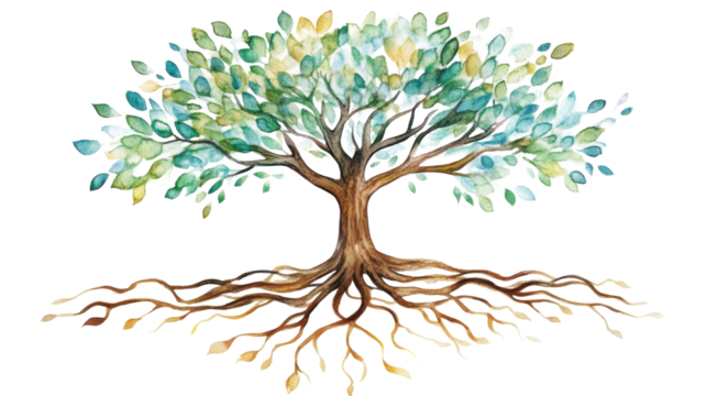 abstract tree with colorful leaves isolated on white background