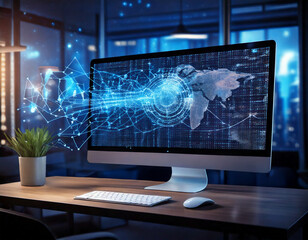 Fototapeta premium サイバー感のあるオフィスのデスク