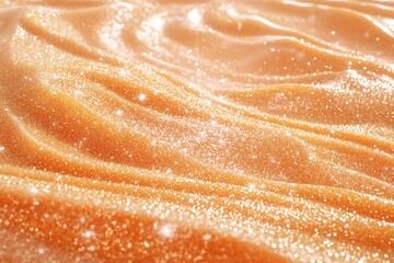 Radiant apricot waves infused with glistening particles, close up view