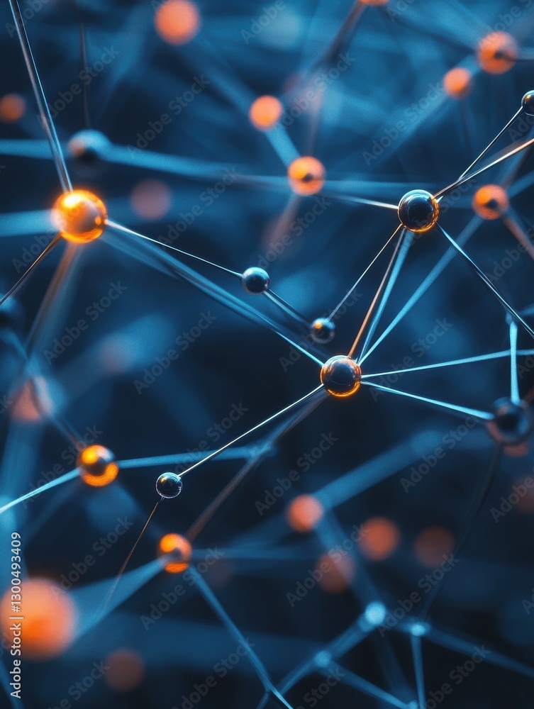 Poster abstract network of connected nodes, representing data flow, communication, or interconnected system